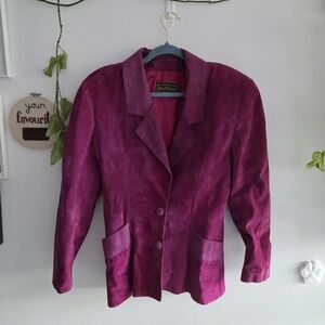 Danier Women's Suede Blazer Jacket in Berry